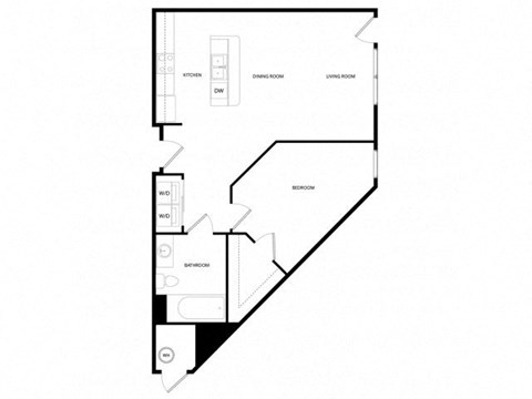 Floor plan for 1 bed, 1 bath, 775 sqft